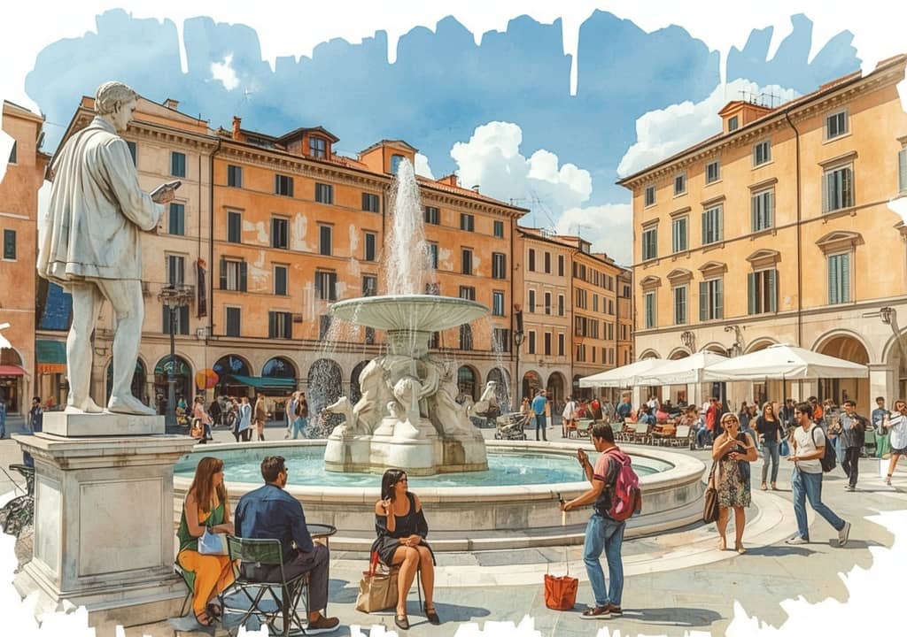 Le « salon en plein air » de la piazza : ici, même les statues semblent savourer le spectacle